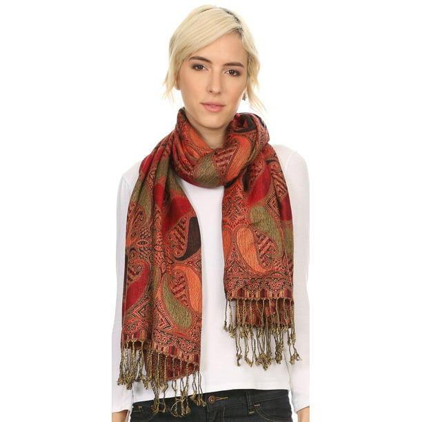 Ethnic Paisley Print Stole Scarf Shawl Wrap Red OS